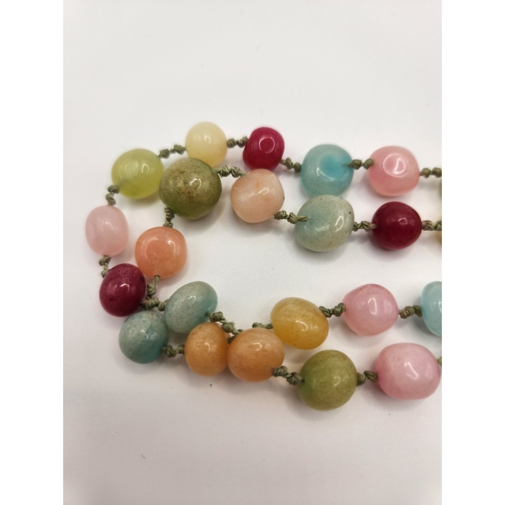 Multicolor Semi Precious Stone Hand Knotted‎ Bead Necklace 36 Inch Broken Repair - Picture 4 of 5